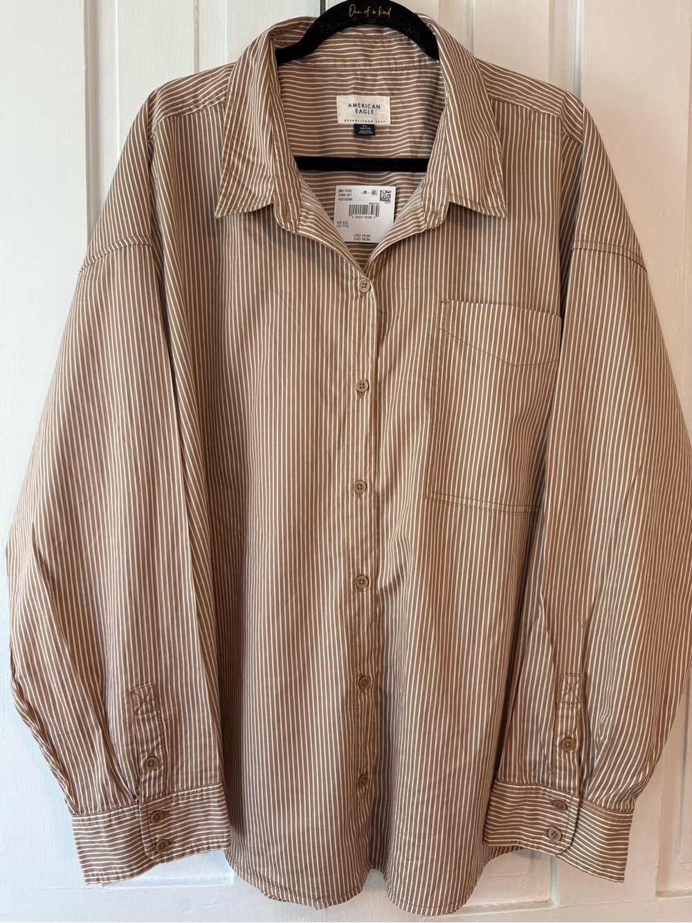 American Eagle NWT Striped Oversized Button Down Shirt Tan White - Women’s XXL